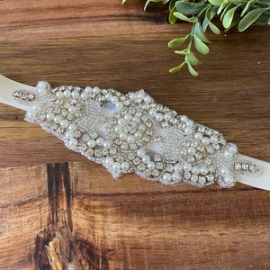 Rhinestone Headband / Baby Girl Headband / Rhinestone and Pearl Headband / Christening Headband / Baptism Headband / Newborn Headband