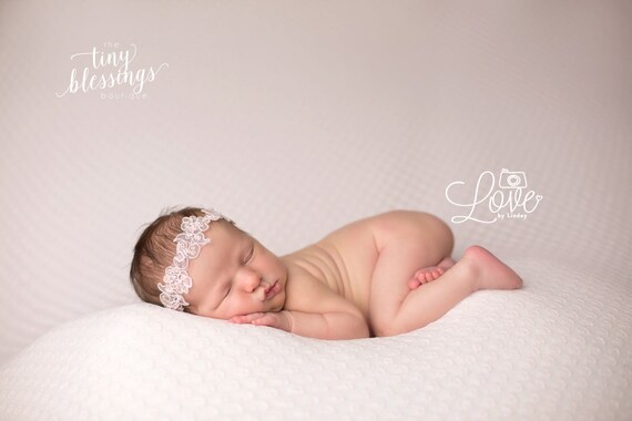 Natalia in Blush Floral Lace Pearl Beaded Headband Halo Tiara Beautiful Newborn Photo Prop Baby Headband Newborn Headband