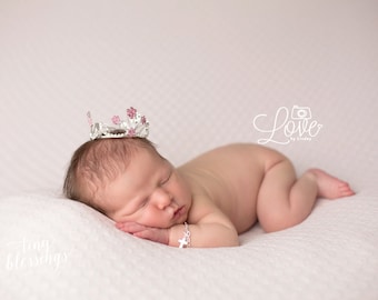 Newborn Rhinestone Crown / First Birthday Crown / Baby Shower Gift / Newborn Photo Prop / Pink Flower Crown / Baby Girl Crown / Baby Tiara