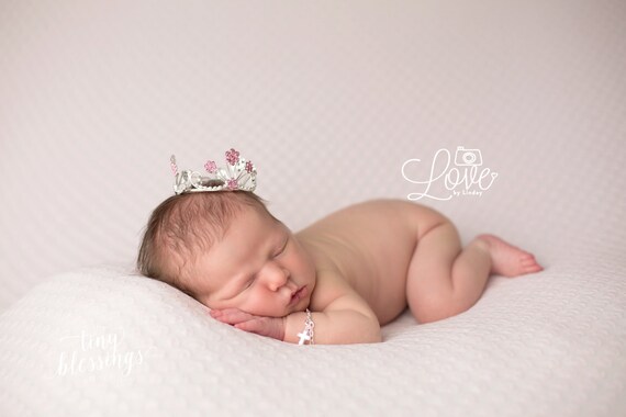 Austrian Crystal Rhinestone Crown, Princess Crown, Newborn Crown, Newborn Baby Prop, Mini Crown, Newborn Photo Prop, Pink Flower Crown
