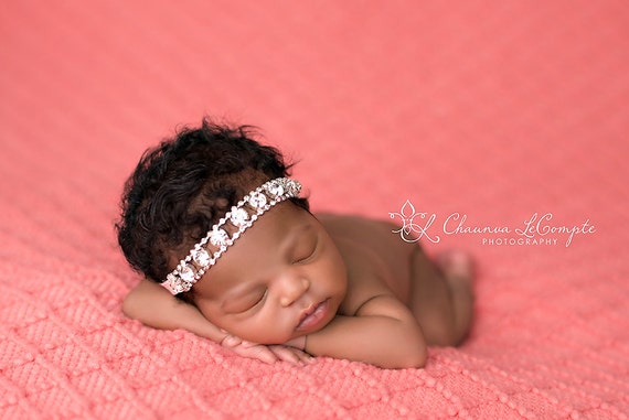 Avery Stunning Fit for a Queen Newborn Silver Finish and Rhinestone Tie Back Baby Headband Halo Baby Crown Photo Prop