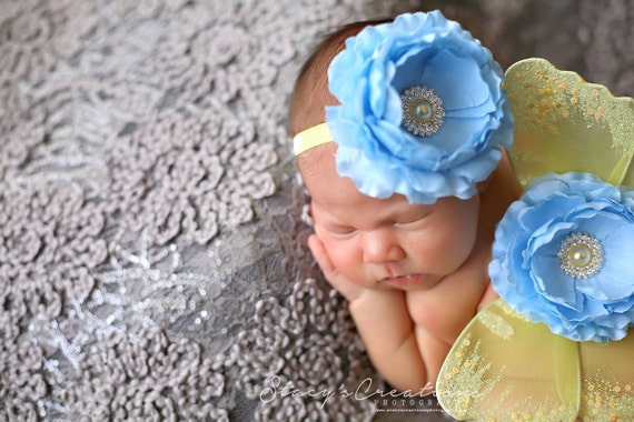 Baby Blue and Yellow Butterfly Wings and Baby Headband Set, Newborn Wings, Newborn Wing Set, Newborn Photo Prop, Fairy Wings, Photo Prop