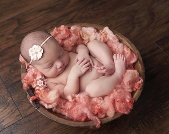 Peach Flower Pearl Headband / Baby Pink Headband / Newborn Headband / Baby Headband / Petite Headband / Baby Girl Headband / Newborn Prop