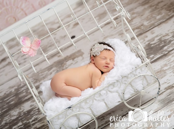 Brynn Gorgeous Rhinestone and Beaded Coral Headband Halo Tiara Beautiful Newborn Photo Prop Baby Headband
