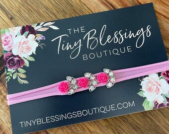 Rhinestone Flower Headband / Baby Girl Headband / White Flower Headband / Flower Girl Headband / Rhinestone Headband / Petite Headband