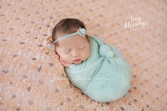 Katie Stunning Fit for a Queen Newborn Aqua and Rhinestone Headband or Tie Back Baby Halo Baby Crown Photo Prop Many Colors Available