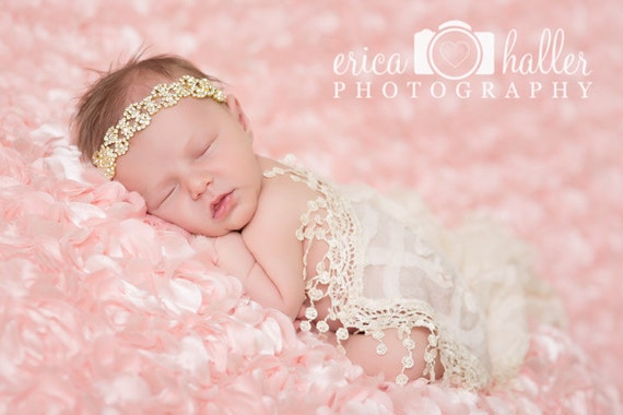 Gwendolyn Stunning Fit for a Queen Newborn Gold Rhinestone Tie Back Baby Headband Halo Baby Crown Photo Prop