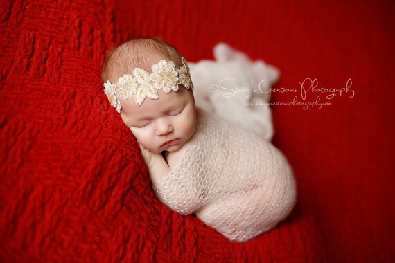Gold Lace Halo and Ivory Mohair and Wrap, Newborn Photo Prop, Newborn Wrap, Mohair Tie Back, Mohair Wrap, Ivory Mohair Wrap