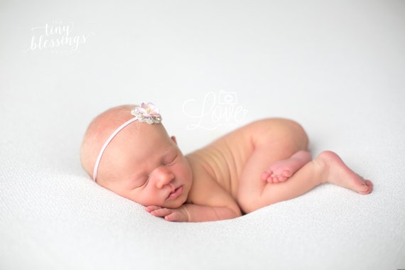 Lynn Newborn Pink and Lavender Flower and Rhinestone Headband or Tie Back Baby Halo Baby Crown Newborn Photo Prop Simple Headband