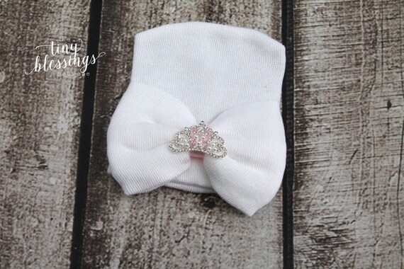 White Rhinestone Crown Newborn Hat, Newborn Hat, Baby Hat, Hospital Hat, Newborn Coming Home Outfit, Newborn Hospital Hat, Newborn Hat