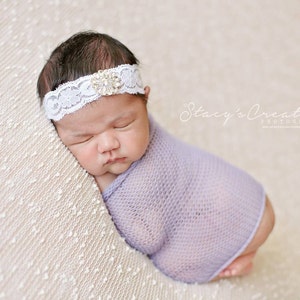 Silver Rhinestone Headband / Lace Headband / Baby Girl Headband / Baby Headband / Baptism Headband / Christening Headband / Baby Girl