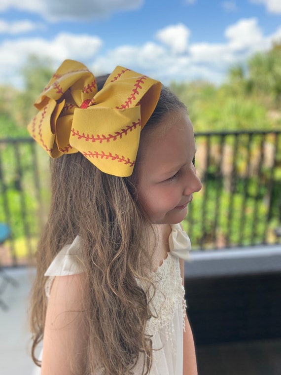 Big Bow, Boutique Bow, Large Boutique Bow, 7”-8” Bow, Solid Hairbow, Faux Softball Bow, Faux Baseball Bow