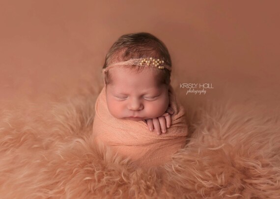 Ready to Ship, Peach Mohair and Pearl Tie Back, Mohair Halo, Mohair Headband, Organic Headband, Newborn Photo Prop, Newborn Headband