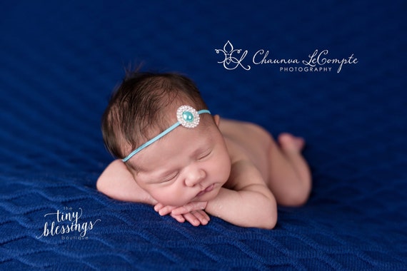 Rhinestone Pearl Headband / Turquoise Headband / Newborn Headband / Baby Headband / Petite Headband / Baby Girl Headband / Simple Headband
