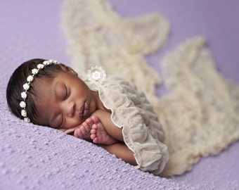 Flower Headband, Ivory Headband, Petite Headband, Baby Girl Headband, Newborn Headband, Christening Headband, Baptism Headband