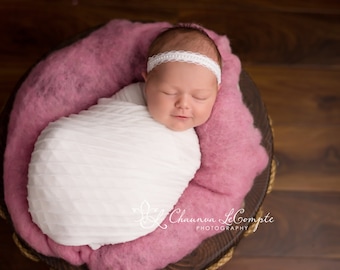 White Lace Headband / White Lace Headband / Newborn Headband / Newborn Photo Prop / Baby Headband / Christening Headband / Pearl Headband