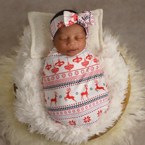 Santa Swaddle Blanket / Bow Headband / Headband Swaddle Set / Etsy