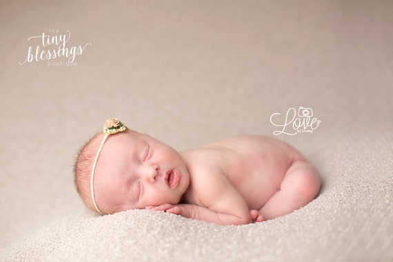 Katie Stunning Fit for a Queen Newborn Mocha and Gold Rhinestone Headband or Tie Back Baby Halo Baby Crown Photo Prop Many Colors Available