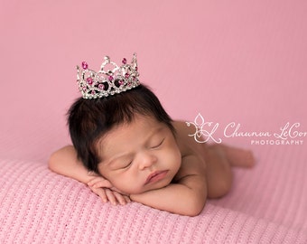 Newborn Rhinestone Crown / First Birthday Crown / Baby Shower Gift / Newborn Photo Prop / Flower Girl Crown / Baby Girl Crown / Pink Crown