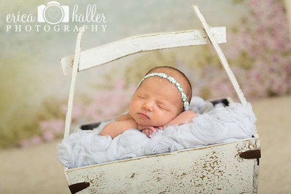 Petite Elegance Collection Petite Floral Headband or Tie Back in Blue Beautiful Newborn Photo Prop Baby Headband