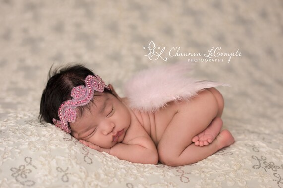 Pink Angel Wings and Rhinestone Headband, Newborn Wings, Newborn Wing Set, Newborn Photo Prop, Angel Wings, Photo Prop, Rhinestone Headband