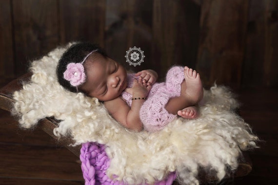 Purple Mohair Halter Romper and Tie Back / Mohair Photo Prop / Mohair Romper / Newborn Photo Prop / Mohair Tie Back / Lavender Romper / RTS
