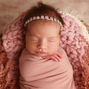 Pink Flower Rhinestone Headband / Newborn Rhinestone Headband / Newborn Headband / Baby Girl Headband / Photo Prop / Newborn Prop
