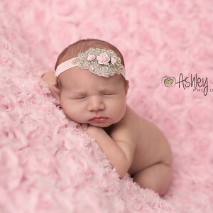 Marilyn,  Rhinestone and Pink Floral Accent Headband, Baby Halo, Newborn Photo Prop,  Baby Headband, Newborn Prop, Christening Headband