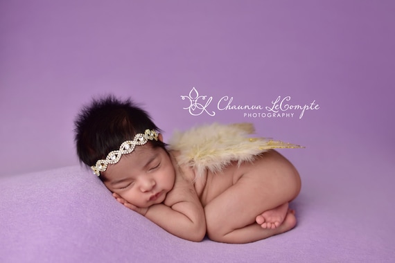 Gold Rhinestone Headband, Tan Wing Set, Baby Wing Set, Baby Angel Wings, Newborn Angel Wings, Newborn Wing Set, Angel Wing Prop