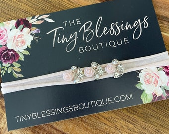 Rhinestone Flower Headband / Baby Girl Headband / White Flower Headband / Flower Girl Headband / Rhinestone Headband / Petite Headband