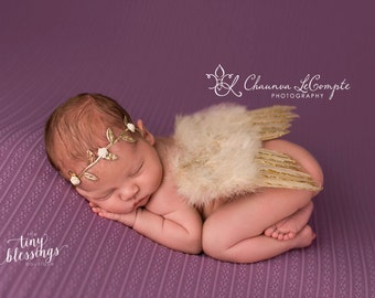 Gold Baby Wing Set / Baby Angel Wing Set / Gold Headband / Tan Angel Wings / Newborn Photo Prop / Newborn Wing / Newborn Angel Costume