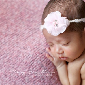 Elaina, Pink Flower Tie Back, Pink Headband, Petite Headband, Simple Headband, Newborn Photo Prop, Newborn Tie Back