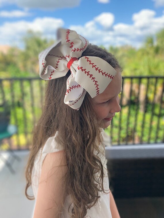 Big Bow, Boutique Bow, Large Boutique Bow, 7”-8” Bow, Solid Hairbow, Faux Softball Bow, Faux Baseball Bow