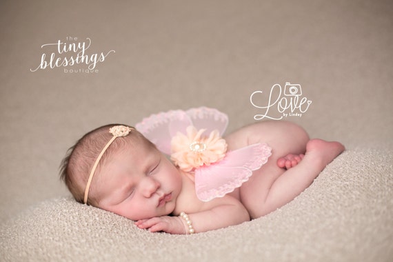 Pink and Peach Butterfly Wing Set, Newborn Wings, Newborn Wing Prop, Baby Wing Prop, Newborn Photo Prop, Newborn Butterfly Wings