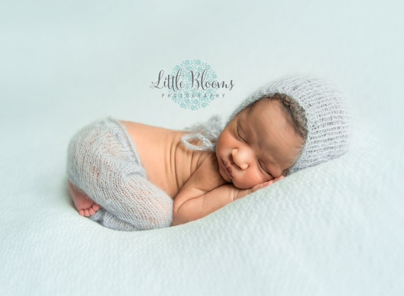 Newborn Pants / Blue Knit Pants / Mohair Photo Prop / Mohair Bonnet / Newborn Photo Prop / Newborn Knit Outfit / Blue Bonnet / RTS