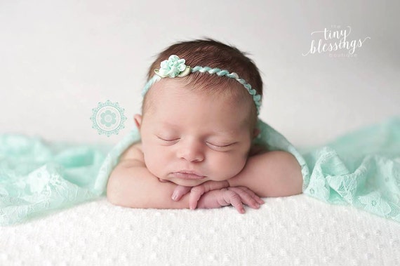 Aqua Petite Rosette Tie Back and Lace Wrap, Beautiful Newborn Photo Prop, Baby Tie Back, Newborn Photo Prop