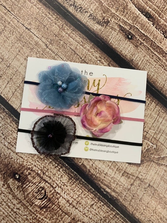 Petite flower Headband / Stretchy Headband / Newborn through Through Toddler Headband / Petite Headband / Baby Girl Headband / Headband Set