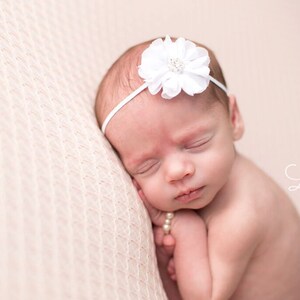 Grace in White Flower Headband, Beautiful Newborn Photo Prop,  Baby Headband,  Newborn Headband, Photo Prop