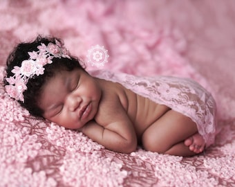 Pink Lace Headband and Wrap Set, Newborn Halo, Newborn Photo Prop, Baby Headband, Newborn Headband, Baby Girl Headband, Lace Wrap