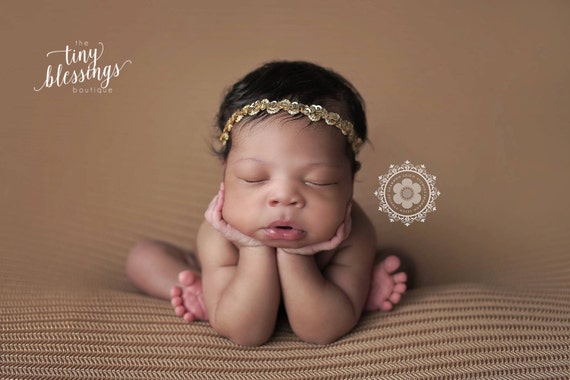Petite Elegance Collection Petite Golden Headband or Tie Back Beautiful Newborn Photo Prop Baby Headband