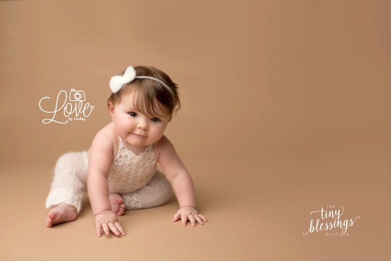 Ivory Sitter Set / Knit Toddler Romper / Mohair Romper / Ivory Bow Tie Back / Ivory Romper / Toddler Photo Prop / Knit Photo Prop / RTS image 2