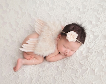 Ivory Baby Wing Set / Baby Angel Wing Set / Blush Tie Back / Angel Wings / Newborn Photo Prop / Newborn Wing / Newborn Angel Costume