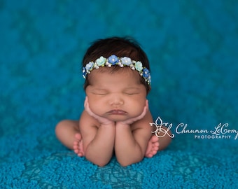 Blue Ombre Floral Rhinestone Halo, Newborn Rhinestone Headband, Newborn Headband, Simple Headband Baby Headband, Photo Prop, Newborn Prop