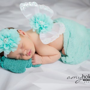 White and Aqua Butterfly Wing Set, Newborn Wings, Newborn Wing Prop, Baby Wing Prop, Newborn Photo Prop, Newborn Butterfly Wings