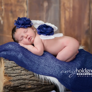 White and Navy Butterfly Wing Set / Newborn Wings / Newborn Wing Prop / Baby Girl Headband / Newborn Photo Prop / Newborn Butterfly Wings
