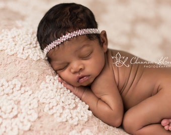 flower girl seafoam elastic Headband newborn photo prop. Infants accessories Baby Girl Headband Rhinestones