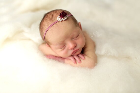 Maroon Gold Rhinestone Headband Stunning Fit for a Queen Newborn Baby Headband Baby Crown Photo Prop