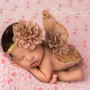 Brown and Tan Butterfly Wing Set  / Newborn Wings / Newborn Wing Prop / Baby Girl Headband / Newborn Photo Prop / Newborn Butterfly Wings