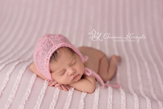 Baby Pink Newborn Bonnet / Mohair Bonnet / Newborn Photo Prop / Newborn Knit Bonnet / Pink Bonnet / Pink Knit Bonnet / Newborn Photo Prop