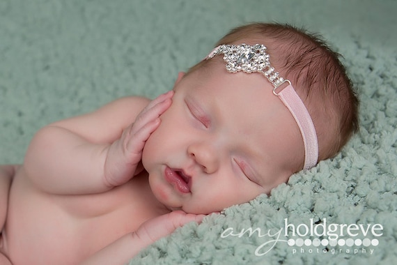 Stunning Fit for a Queen Newborn Stunning Rhinestone Tie Back Baby Headband Halo Baby Crown Photo Prop